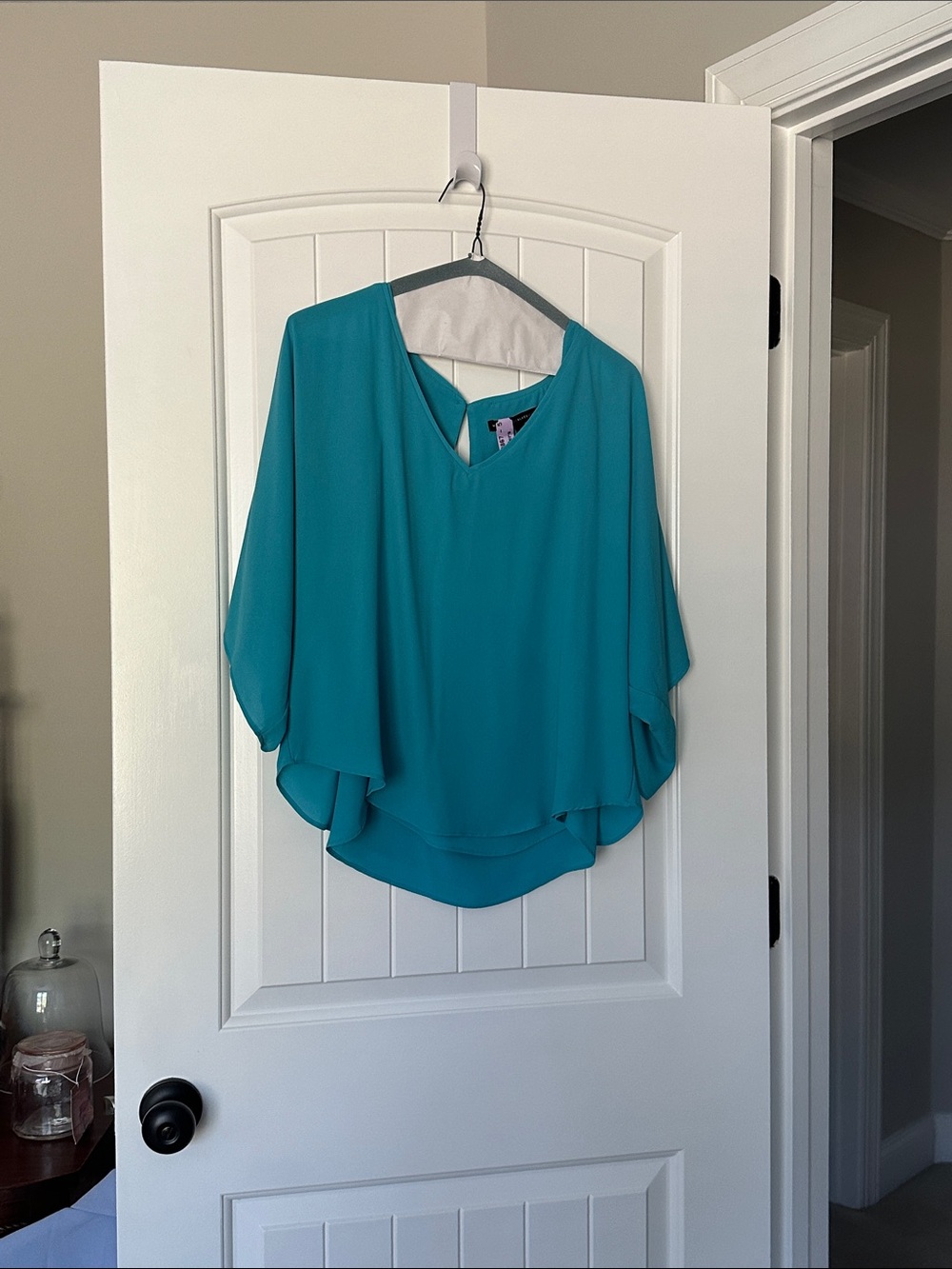 White House Black Market Teal V-Neck Layered Blouse